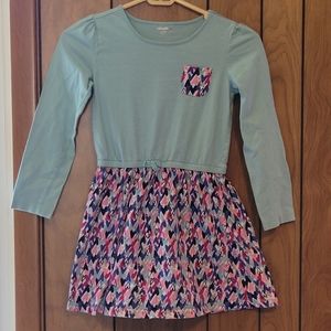 Sz 7/8 - Gymboree - Dress - Light Blue w/ Heart Patterened Skirt & Pocket
